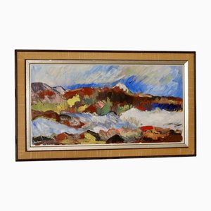 H Öman, Mountain Motif, anni '60, Olio su tavola, con cornice