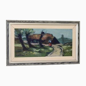 Kurt Rosander, Woman and House, 1960s, Oil on Canvas, Framed