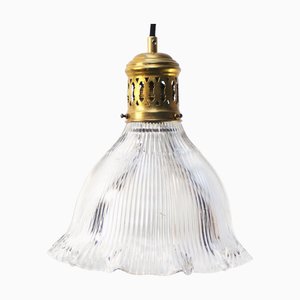 Vintage Glass and Brass Pendant Light from Holophane