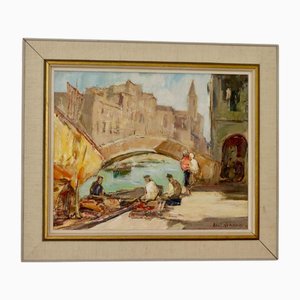 Knut Norman, Venecia, años 60, óleo sobre tabla, enmarcado