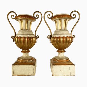 Vases in Lacquered and Gilded Wood, Set of 2