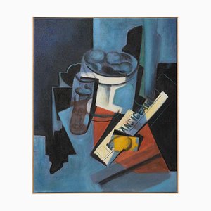 After Juan Gris, Cubist Still Life, Oil Painting, 1990s, Framed