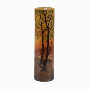 Cylindrical Glass Vase in the style of Emile Gallè