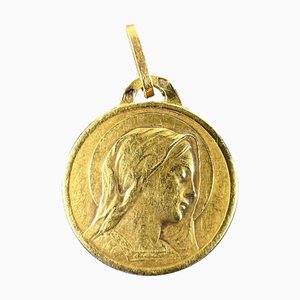 Französischer Dropsy Jungfrau Maria Anhänger aus 18 Karat Gelbgold mit Medaillen-Anhänger, 1890er