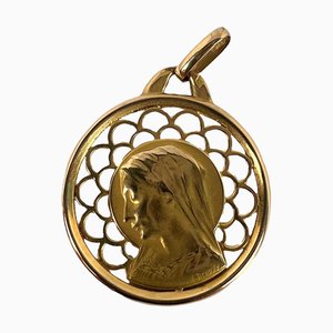Französischer Dropsy Jungfrau Maria Anhänger aus 18 Karat Gelbgold mit Medaillen-Anhänger, 1920er