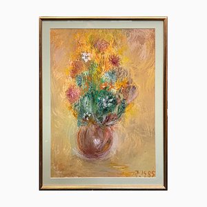 Michael Forster, Flowers in Jarrón, 1980, Pintura de acrílico, Enmarcado