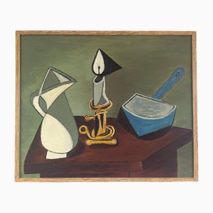 Bodegón en ángulos, años 50, pintura al óleo, enmarcado