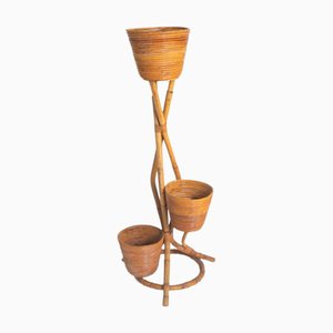 Vintage Bamboo Plant Stand with Baskets, 1960s