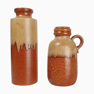 Mid-Century Vases in Earth Tone Fat Lava Ceramic, West Germany, 1970s, Set of 2