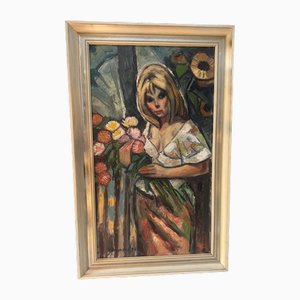 Helmut Wanschap, Woman, 1960s, Oil on Canvas, Framed