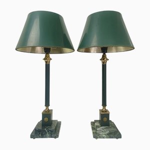 Empire Tischlampen aus Leder auf Onyx Marmorsockel, 1950er, 2er Set