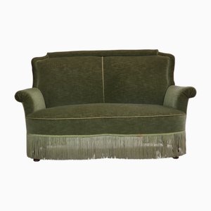 Danish 2-Seater Sofa in Green Furniture Velour & Beech Wood Legs, 1960s