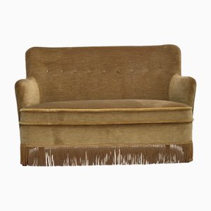 Danish 2-Seater Sofa in Light Green Furniture Velour & Beech Wood, 1970s