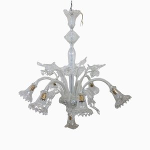 Lámpara de araña de cristal de Murano transparente, años 80