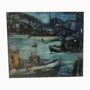 Will Van Leeuwen, Hafenansicht, 1920s-1940s, Oil on Canvas, Framed