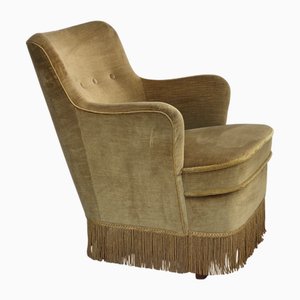 Fauteuil en Velours Vert Clair et Hêtre, Danemark, 1970s
