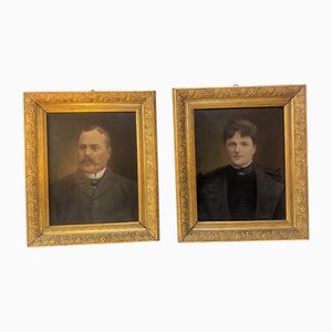 Southern German Artist, Biedermeier Portraits, 1840s, Oil on Canvases, Framed, Set of 2