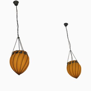 Orange Murano Glass Pendant Lamps, 1980s, Set of 2