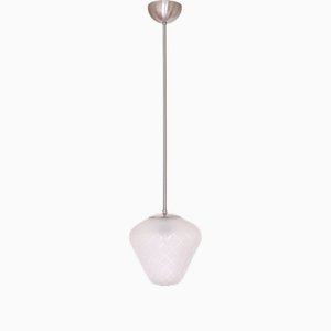 Moderne Schwedische Hängelampe aus Geätztem Diagonalem Kariertem Glas von Orrefors, 1950er