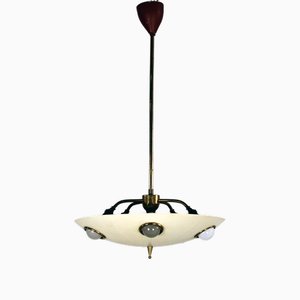 Chandelier in Lacquered Aluminum and Brass from Lumen, Milano, Italy, 1950s