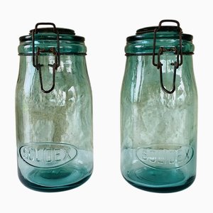 Türkisfarbene Vintage Glasdosen von Solidex, 1940er, 2er Set