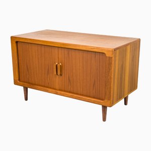 Low Teak Sideboard with Tambour Doors from CFC Silkeborg, 1970s