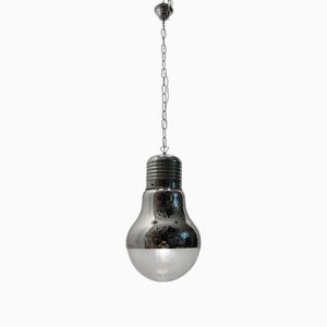 Industrial Chrome Glass Pendant, 1980s