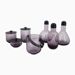 Set bar in vetro con caraffe e secchielli per il ghiaccio, anni '70, set di 7