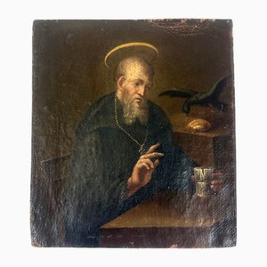 Italian Artist, St. Benedict with a Raven, 17th Century, Oil on Canvas