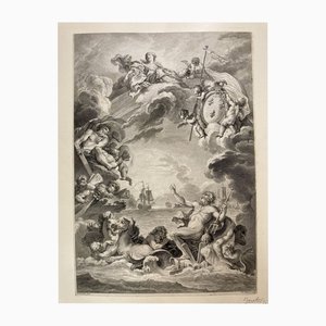 Jean-Baptiste Tilliard, Quos Ego Motos Praestat Componere Fluctus, Burin Print on Old Paper, 1775