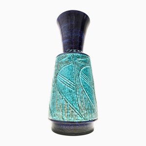Vaso postmoderno in ceramica blu e verde acqua nello stile di Bitossi, anni '60