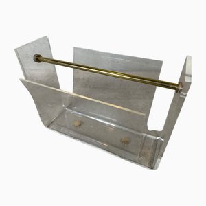 Vintage Acrylic and Brass Magazine Holder