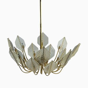 Italian 16 Light Glass Chandelier with Leaf Motif by La Murrina, 1970s