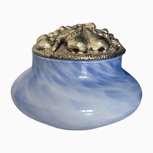 Boîte à Bijoux en Verre Opalin Bleu et Argent