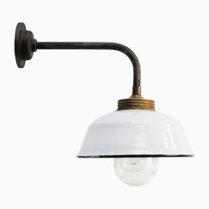 Industrielle Vintage Wandlampe aus Messing & klarem gestreiftem Glas