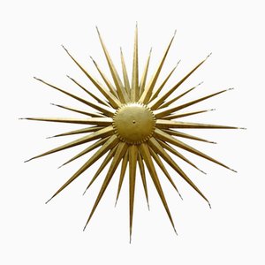 Lampada da soffitto vintage Sunburst in metallo dorato, anni '50