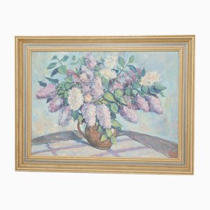 Klaus, Bodegón con ramo de lilas, 1948, óleo sobre lienzo, enmarcado