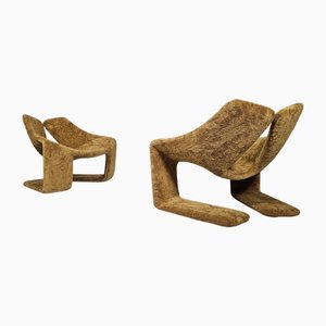 Set of Vintage Zen Lounge Chairs in Camel Teddy Fabric by Kwok Hoi Chan for Steiner, 1970s