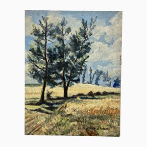 Henry d'Avesnes, Landscape with Poppies, Oil on Panel, Mid-20th Century