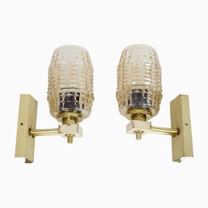 Lampade da parete con paralumi in vetro, Ex Cecoslovacchia, anni '70, set di 2