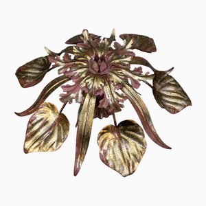 Plafonnier à Trois Lumières en Métal Doré et Violet Style Hollywood Regency
