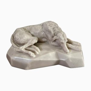 Marble Paperweight with Sculpted Greyhound Decoration by Clovis-Edmond Masson