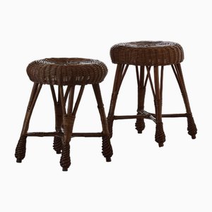 Vintage Scandinavian Stools in Rattan in style of Tony Paul, 1960s, Set of 2
