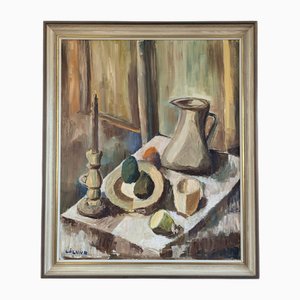 Pitcher & Candlestick, 1950s, Oil on Board, Framed