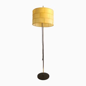 Floor Lamp with Patchwork Parchment Shade and Black Leather Foot from Staff, 1960s