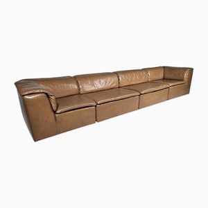 Jeep Modular Sofa in Tan Leather attributed to Anita Schmidt for Durlet, 1970s, Set of 4
