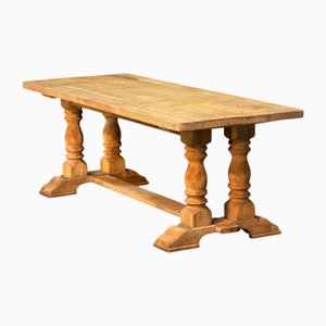 French Bleached Oak Farmhouse Dining Table, 1920s