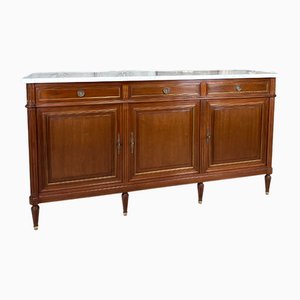 Louis XVI Style White Marble Top Mahogany Sideboard, 1960s