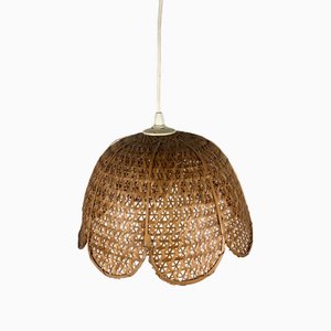 Flower-Shaped Woven Rattan Pendant Light, 1970s