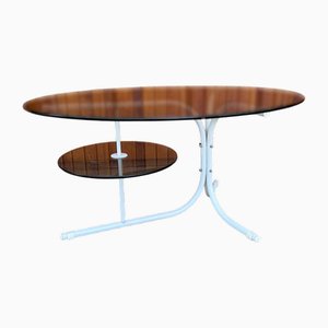 Coffee Oval Table with Metal Legs and Smoky Glass Top, 1990s